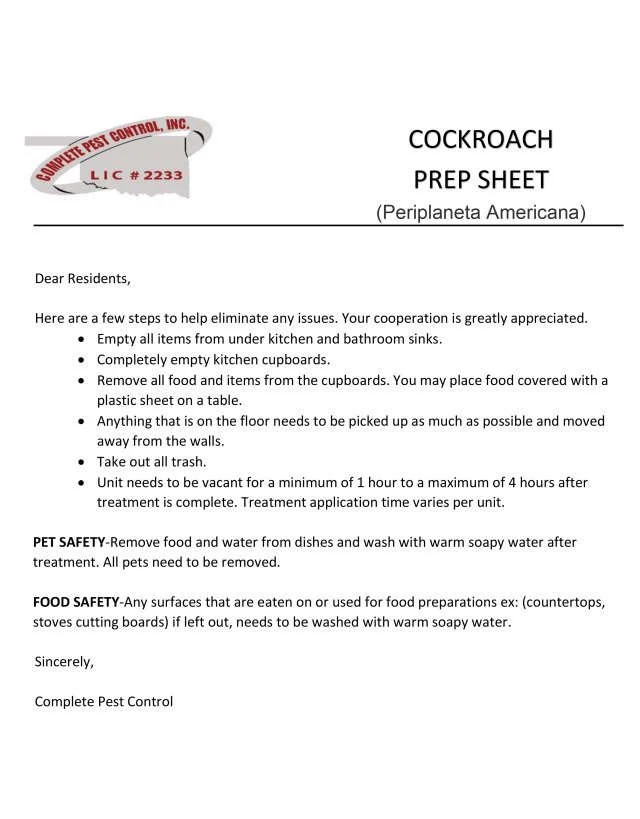 Roach Prep Sheet: Signs of Infestation